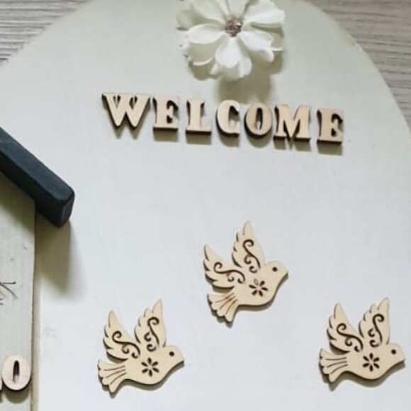 Door wreath Heart Birds Hanger WELCOME Door Sign HELLO Cat Home Office Decor - Picture 5 of 7